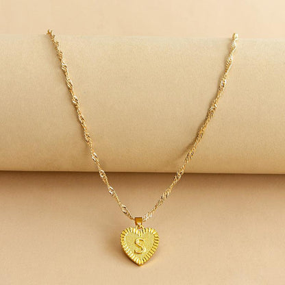 Initial Letter Gold Heart Necklace - DARK MOON