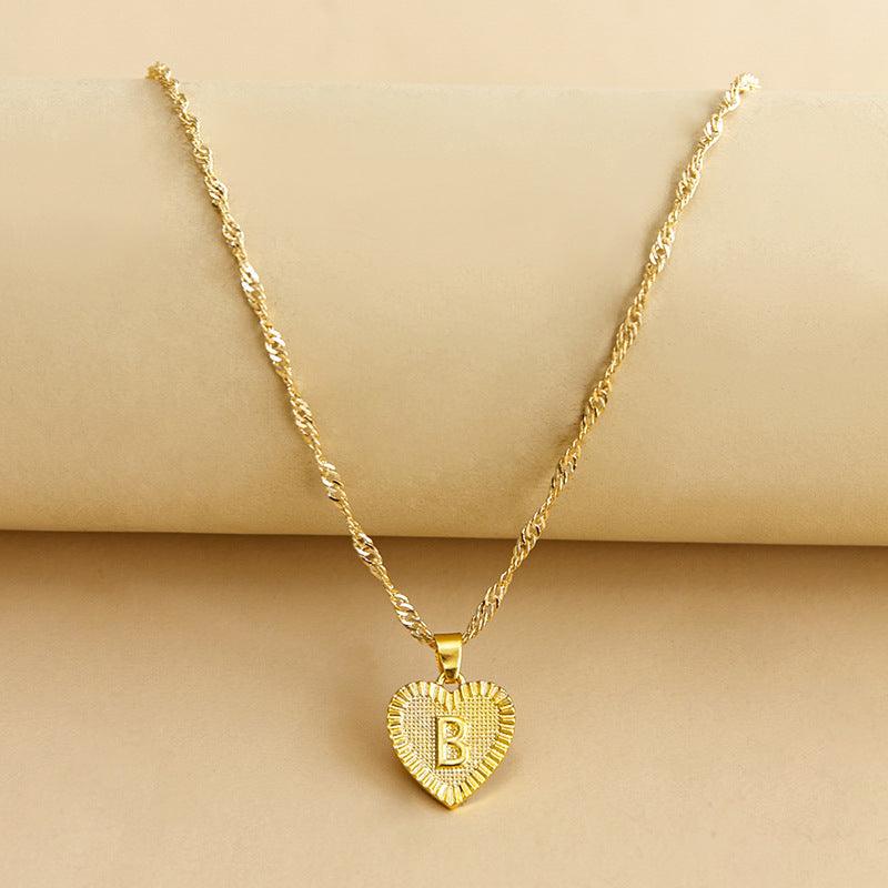 Initial Letter Gold Heart Necklace - DARK MOON