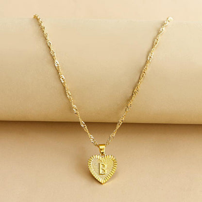 Initial Letter Gold Heart Necklace - DARK MOON
