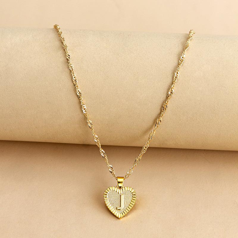 Initial Letter Gold Heart Necklace - DARK MOON