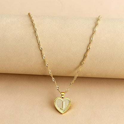 Initial Letter Gold Heart Necklace - DARK MOON