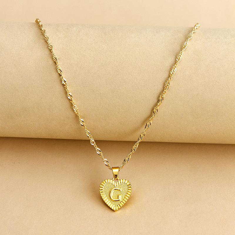 Initial Letter Gold Heart Necklace - DARK MOON