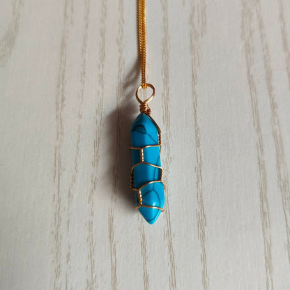 Wire Wrapped Stone Pendant Necklace - DARK MOON