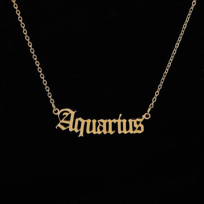 Old English Zodiac Sign Necklace - DARK MOON