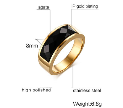 Gold & Black Agate Ring
