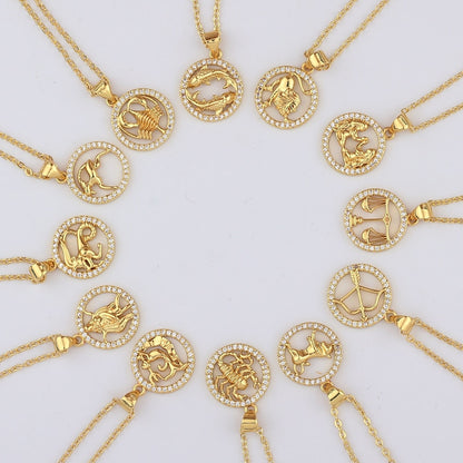 Round Zodiac Sign Necklace - DARK MOON