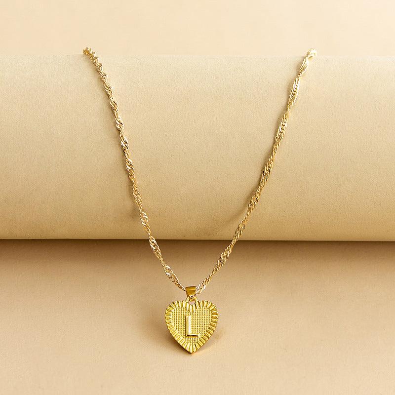 Initial Letter Gold Heart Necklace - DARK MOON