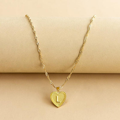 Initial Letter Gold Heart Necklace - DARK MOON