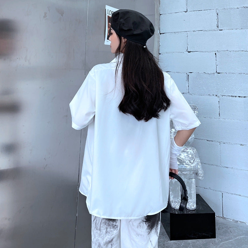Oversized Heart Button Up Shirt - DARK MOON
